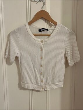 Reformation EUC White Button Up Short Sleeve Ribbed Tee XS
